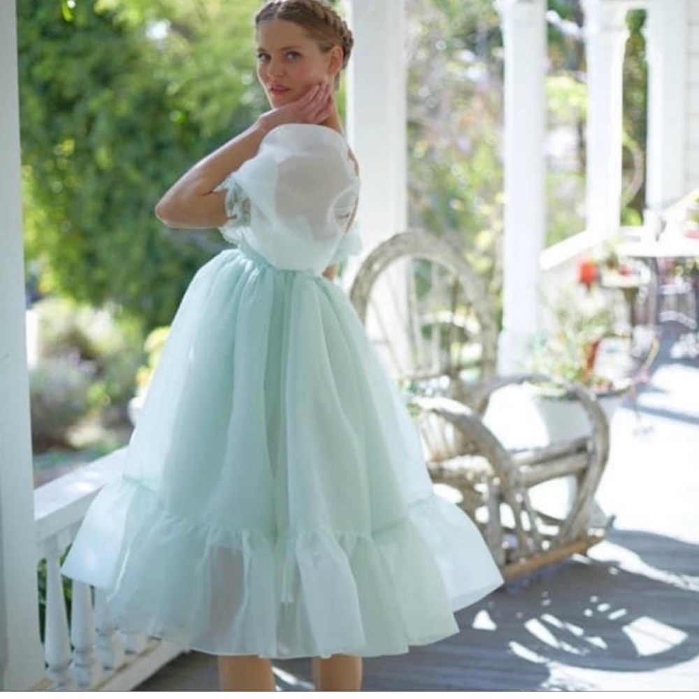 Selkie French Puff Dress Teal Mist XXS